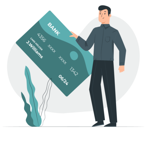 graphic of man holding debit card